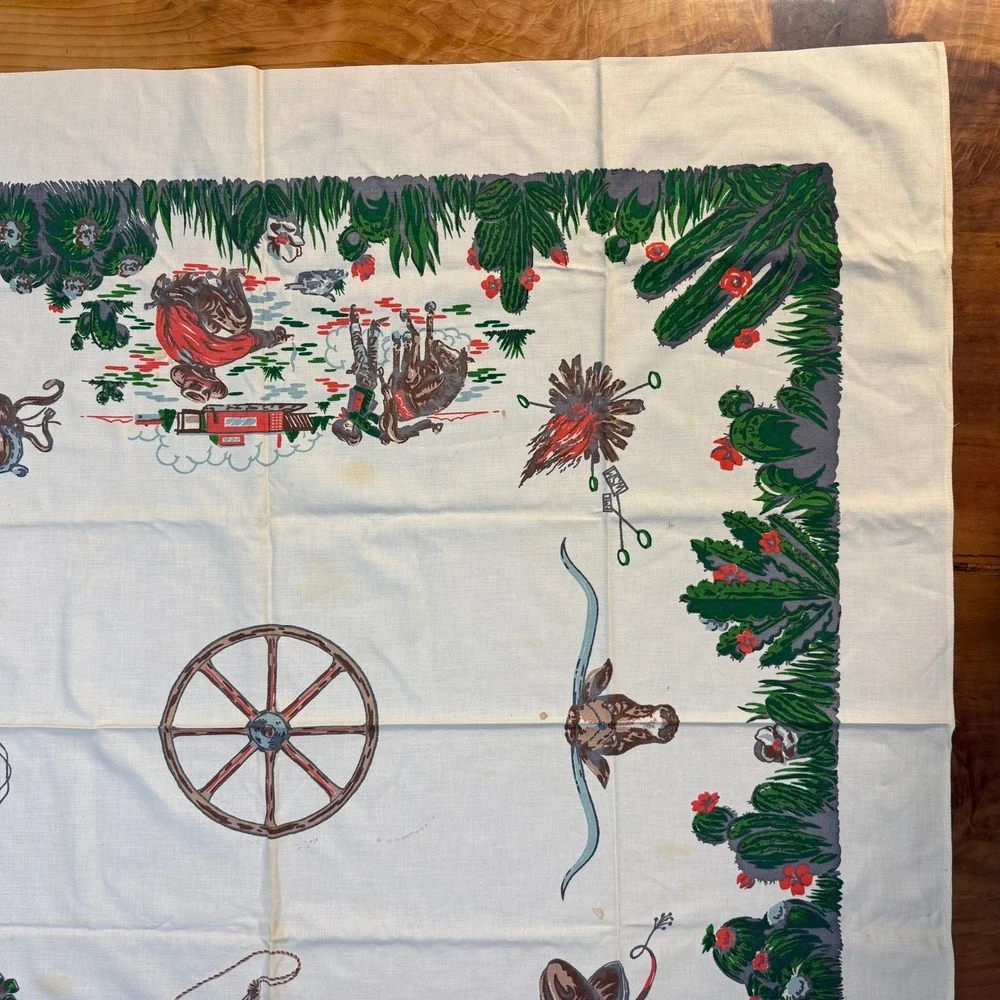 Vintage Startex Table Cloth Cotton Square Western Cowboy Startex 50 x 50 UU18